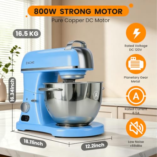 Image of ZACME 8.4QT Commercial Stand Mixer 800W with Aluminum Die Casting Meets the Standard of NSF /ANSI 8-2023, Mixers Kitchen Electric Stand Mixer with Stainless Steel 8L Bowl, Dough Hook, Whisk and Beater