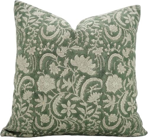 Fabritual Funda de cojín de Lino Grueso Hecha a Mano con Estampado de Bloques, 14 x 14 Pulgadas, con Cremallera, para sofá, sofá y Cama, decoración de otoño, Granja, Sala de Estar, decoración del