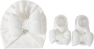 Bonito turbante para bebé recién nacido con calcetines, conjunto de punto para bebé con turbante elegante con tubo corto de encaje