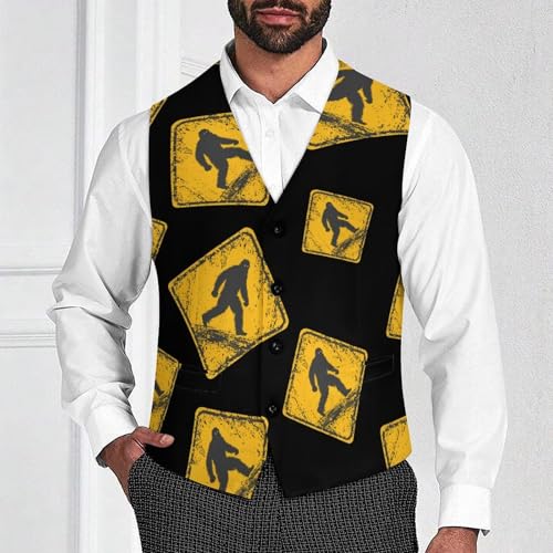 Sasquatch Crossing Road Sign Men's Formal Suit Vest for Business Formal Or Casual Dress Waistcoat Wedding2