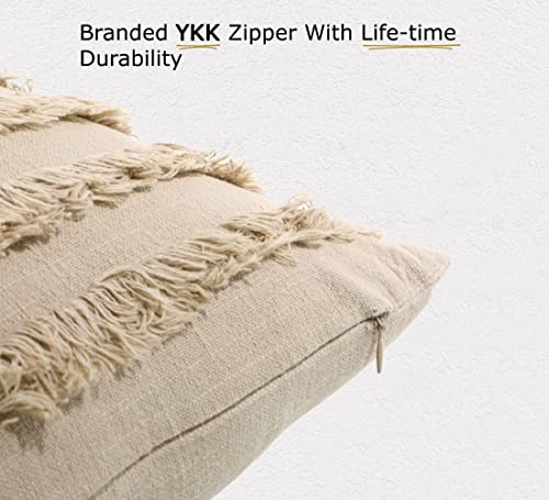 Image of mosey Boho Cushion Covers 20 inch x 20 inch Set of 2 | Pure Cotton 20x20 inch Cushion Cover 2020 | Soft Square Throw Pillow Cover 50 x 50cm for Sofa | Taupe