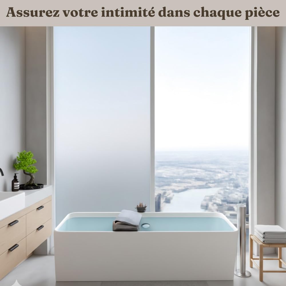 Film de confidentialité pour vitres et fenêtres (satiné, 60 x 400 cm) professionnel – Écran occultant pour bureau et maison – Film anti-UV, grand verre, statique, sans colle