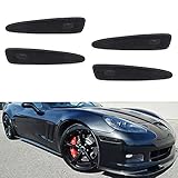 iJDMTOY 4pc-Set Black Smoked Lens Front & Rear Side Marker Lamp Housing Assemblies, Compatible With 2005-2013 Chevrolet C6 Corvette, Replace OEM Amber/Red Sidemarkers