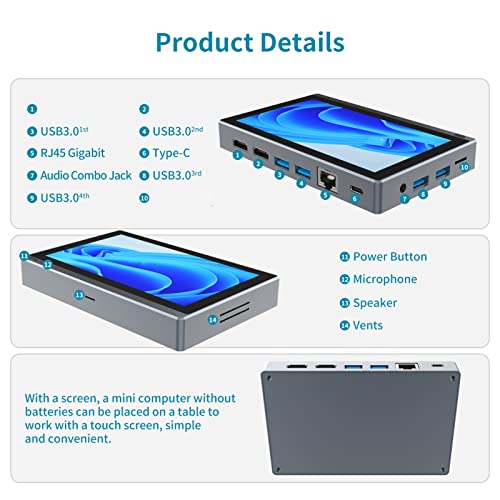 Mini-PC Windows 11, 5,5-Zoll-Mini-Computer mit Touchscreen, Unterstützt 4K-HDMI-Dual-Display, WiFi 6.0, BT5.2, Gigabit-Ethernet, Zum Surfen Im Internet, Lesen von Nachrichten (EU) – Bild 5