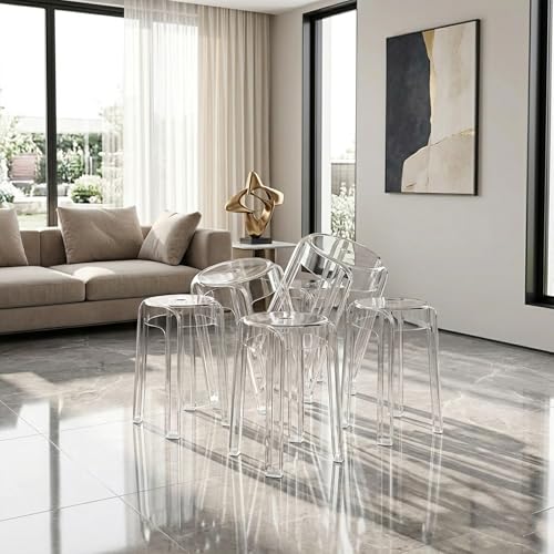 Image of The Artment your artistic apartment Transparent Color CrystalNest Acrylic Stackable Round Accent Stool, Modern Side Stool for Living Room, Bedroom and Home & Office (Set of 6)