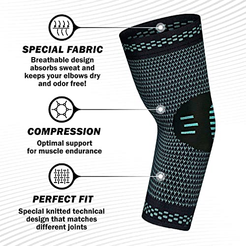 Image of serveuttam� Elbow Support for Gym - Elbow Brace for Men Women Workout | Elbow Compression Sleeves with Straps for Tendonitis Pain Relief, Tennis, Volleyball, Cricket - Elbow Band (XL, Blue)