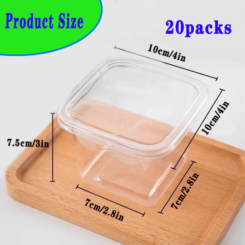 20 PCS 8 oz Square Clear Plastic Dessert Cups ?with Lids Sealing Sporks and Stickers, Reusable Parfait Appetizer Cups,Parfait Cups To Go Food Containers for Pudding Fruit Mousse Yogurt and Short cake.