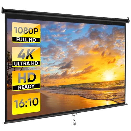 Image of 100 inch 16:10 HD Manual Projector Screen with Auto Lock Anti-Crease Home Theater Office Wall Mounted Ceiling Pull Down Projection 1.1 Gain Matte Black