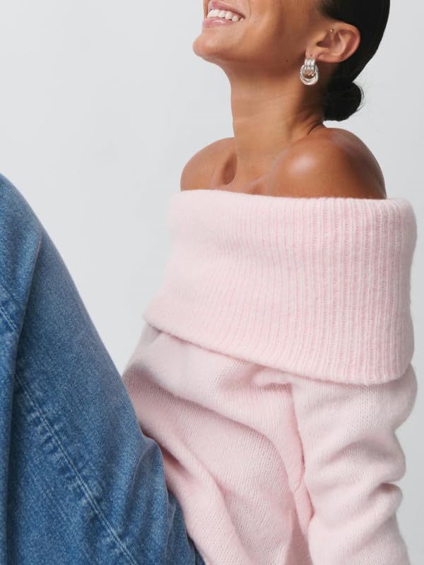 Image of Women Off The Shoulder Sweater Long Sleeve Ribbed Knit Top Y2k Pullover Sweaters Fall Going Out Streetwear