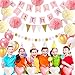 acetek Birthday Decorations Party Supplies,Happy Birthday Banner,15 Triangle Bunting Flags,9 Pom Poms Flowers,17 Birthday Balloons,1 Pink and Gold Dot Garland for Kids Girl 1st Birthday Sign Party