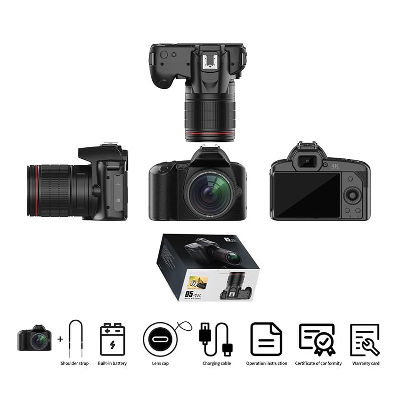 Digital para cámara SLR D5 con doble lente zoom 16X F2.7 apertura pantalla táctil para fotografía, vlogging y aventuras de viaje