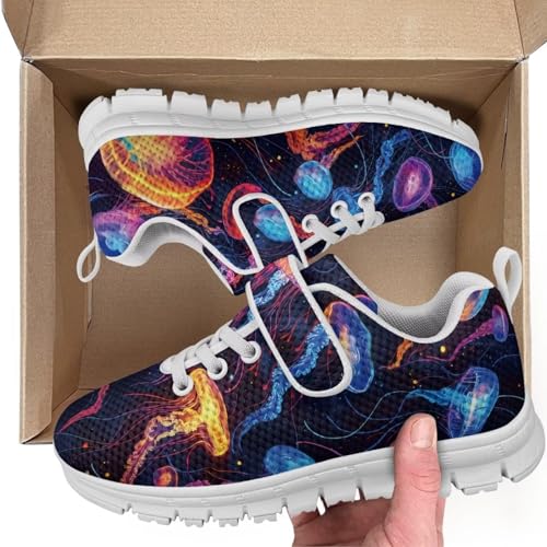 Unisex-Child White Boys Girls Shoes Antiskid Tennis Sneakers Outdoor Casual Kids Shoes Running Shoes(Little Kid/Big Kid) White Sole Jellyfish Pattern2