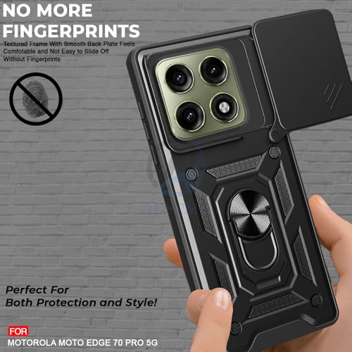 Image of AESTMO Tough Armor Moto Edge 70 Pro /Moto Edge 70 Pro Plus 5G Bumper Back Case Cover | Ring Holder & Sliding Camera Shield Cover | 360 Degree Protection Back Case Cover (Black)