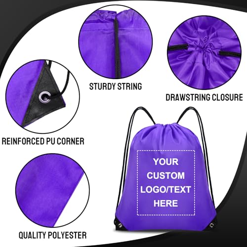 100 Pcs Custom Drawstring Backpacks, Bulk Personalized Bags Promotional Item with Your Logo for Gym, Team Activities (Blue)3