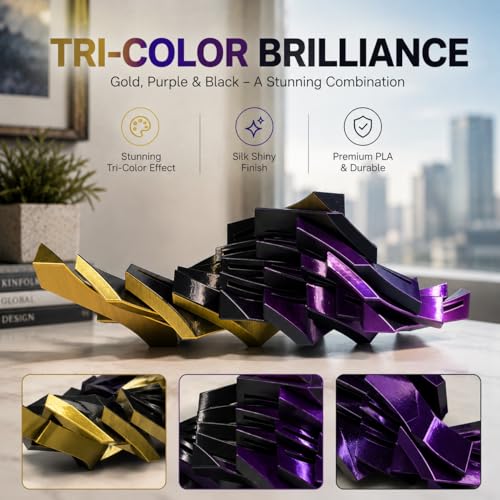 Image of 2026 New PLA Filament, SEMDON Multicolor Coextrusion 3D Printer Filament, Dimensional Accuracy + /- 0.02mm (Black-Purple-Gold)