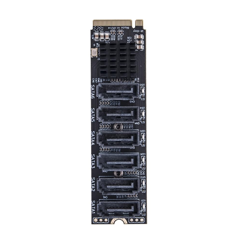 Cenei M.2 to Adapter 6 Ports M.2 NVME to SATA3.0 Expansion Card M.2 PCI-E M Key Riser for HDD SSD