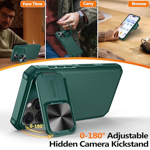 Image of Magnetic for iPhone 16 Pro Max Case [Slide Camera Cover] [Compatible with Magsafe] [Kickstand] [Military Grade Protection] Shockproof Rugged Case for iPhone 16 Pro Max,Green