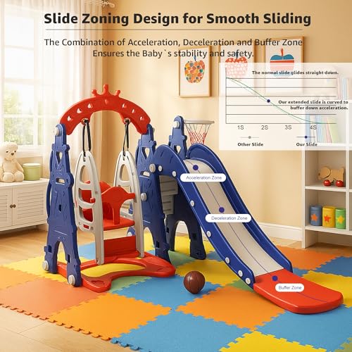 Image of Amazon Brand - Solimo 3-in-1 Garden Castle Slide & Swing for Indoor & Outdoor Use | for Kids 2-8 Years Old | Safe & Fun | Ideal for Boys & Girls | Toy for Kids | Easy Assembly, Multicolor