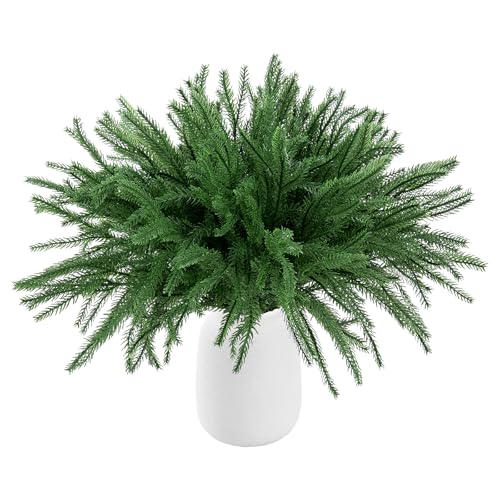 12 Pack 17.7 Inch Artificial Pine Greenery Stems, Realistic Fake Pine Branches with 5 Bendable Sections for Vase Fillers, Christmas DIY Wreath, Table Centerpiece, Home Wedding Decor
