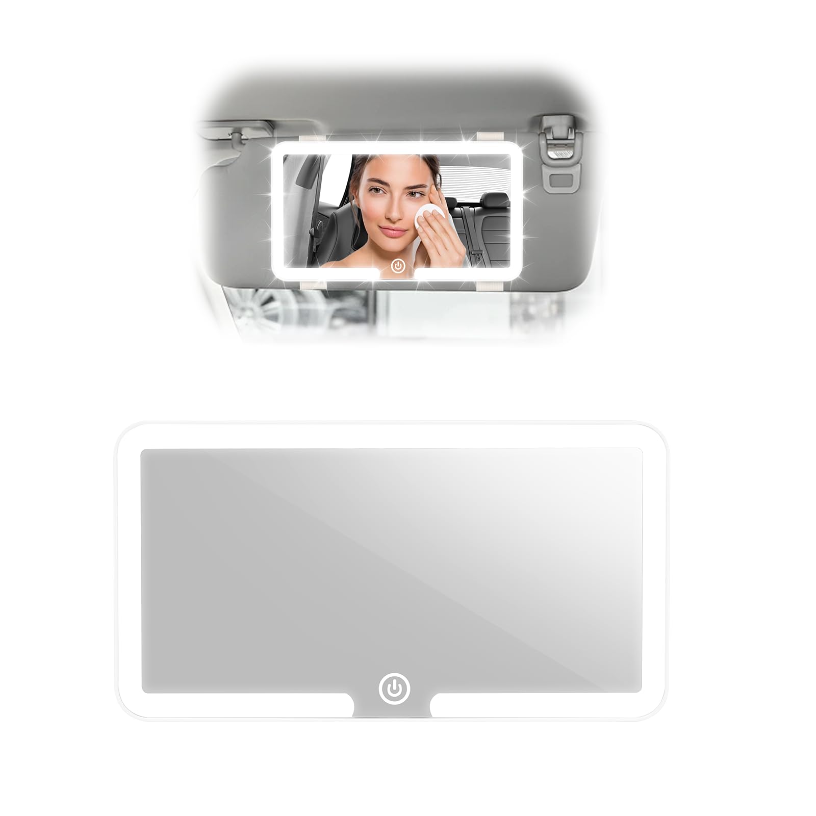 Pavlleen Specchio Auto LED,Specchio Trucco con Luci per Auto,3 modalità di illuminazione,regolabile Illuminato,USB ricaricabile,pulsantiera touch,Blanco
