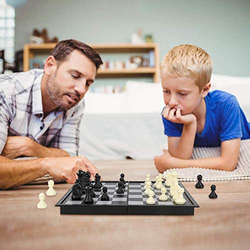 Checkers Chess Backgammon Set 3-in-1 Game Set for Kids and Adults,Magnetic Travel Chess Set with Folding Board Travel Educational Board Games,10\" x 10\" - Thumbnail 6