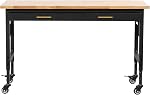 VEVOR 60-inch Courbe de travail réglable, 1500 lbs Capacité de charge, Garage Workbench avec tiroir, Power Outlet, Roues et Pegboard, Table de travail haut en bois de chêne lourd pour garage, atelier, bureau et maison