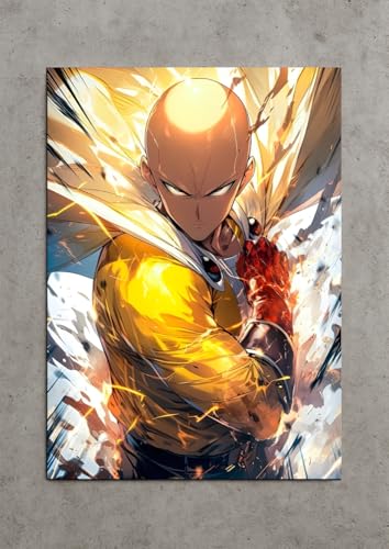 Image of NIJUKA Anime Printed A4 Size Metal sheet Poster For Home And Room Decoration | For Anime Art Fans Boys And Girls (One Punch Saitama)