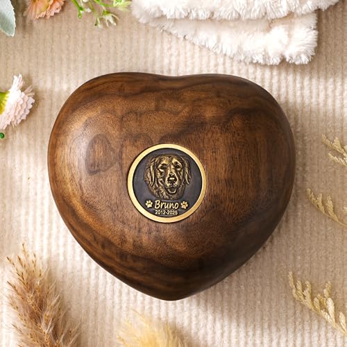 KEMEILA Urne funéraire en bois en forme de cœur avec photo, souvenir de chat et chien, cadeau de perte d'animal de compagnie, souvenir pour animal domestique