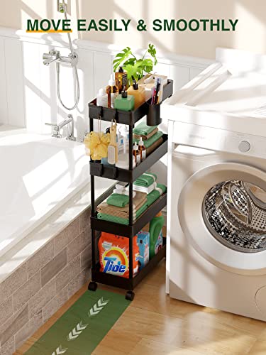 LEHOM Slim Rolling Storage Cart - 4-Tier Organizer for Small Spaces, Black