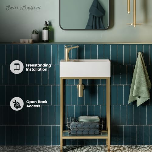 Image of Swiss Madison Pierre 19 inch Freestanding Bathroom Vanity with Open Shelf and Brushed Gold Metal Frame