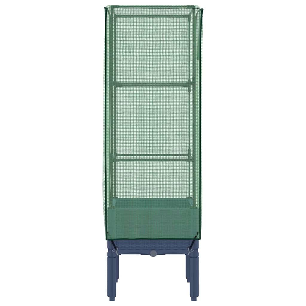 Bancal alto con accesorio de invernadero, 40 x 40 x 140 cm, aspecto de ratán, macetero de tubo de hierro y polipropileno para balcón, jardín, jardinera urbana, ahorra espacio
