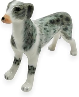 WitnyStore 2½" Gray White Stand Greyhound Lurcher Dog Ceramic Figurine Terrarium Decoration Collectible Statue for Adult Collectors Handcrafted Porcelain Ornament Sculpture Home Room Tabletop Decor