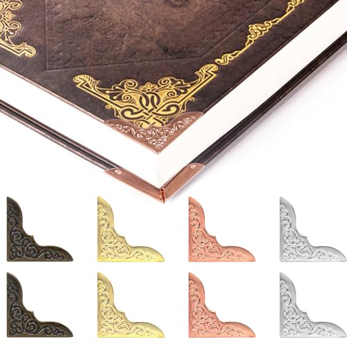 DERAYEE 100PCS Metal Book Corner Protectors Vintage Decorative Photo Corner Protectors for Scrapbooking Picture Album Diary Cover Paperback Book Notebook Edge Guard Accessories (4 Colors)