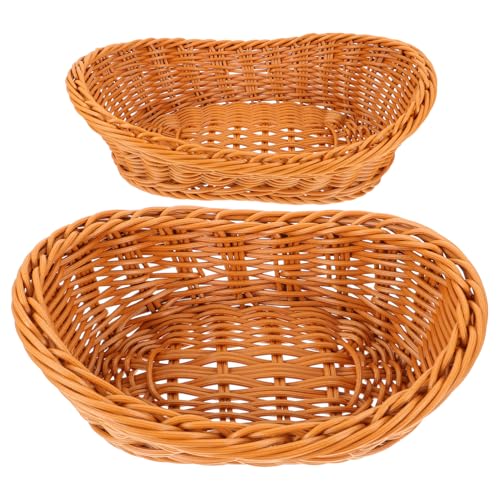 NAMOARLY 2pcs Fruit Basket Fruit Serving Basket Woven Serving Baskets Round Wicker Basket Sweets Hamper Handwoven Basket Nut Trays Desktop Decoration Basket Seagrass Plastic Brown re-usable