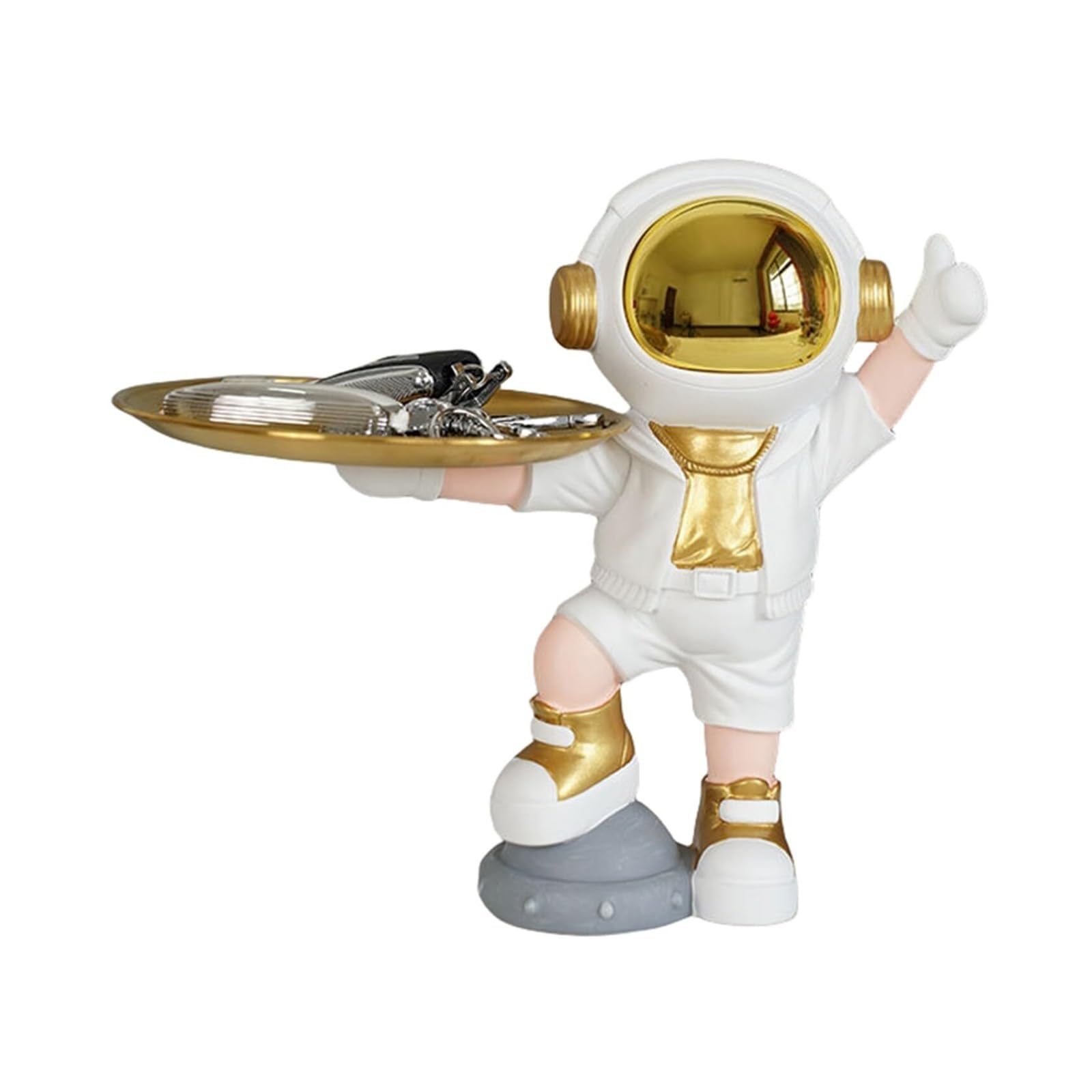 Estatua de astronauta para entrada, mesa, llave, cuenco, escultura para el hogar, caramelos, decoración, figuras de regalo (blanco)