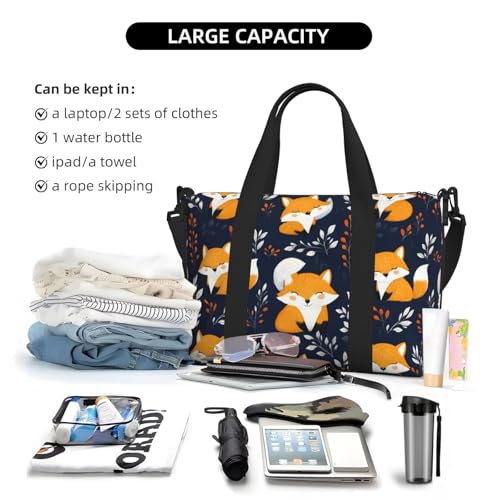 Laptop Tote Bag for Women Work - Smiling Cute Fox Print Weekender Overnight Bags for Women Travel, Gym Duffle Bag for Men, Personal Item Crossbody Travel Bags for Men Carry On4