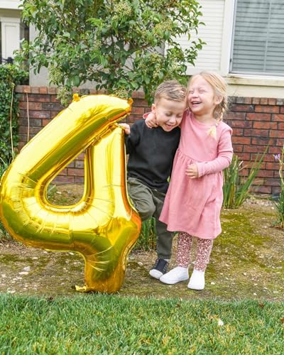 Image of Gold 4 Balloon, Number Balloon 40 Inch, 4th Gold and Black Party Decorations, Four Large Numbers for Party Decor, Number 4 Balloon