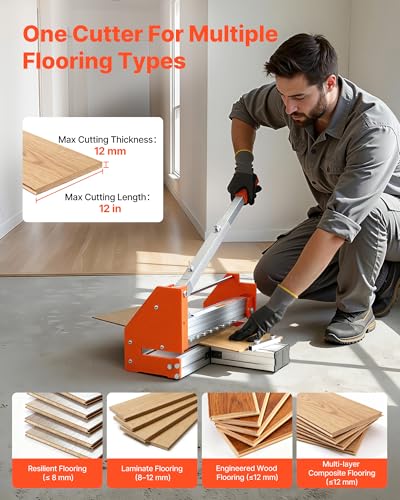 Image of VEVOR 12 inch Vinyl Floor Cutter, 12mm Thick Laminate Flooring Cutter with Upgraded Labor-Saving Aluminum-Alloy Lever, Telescoping Support Plate, Cuts Certain Engineered Wood, LVT, VCT, SPC, LVP, WPC