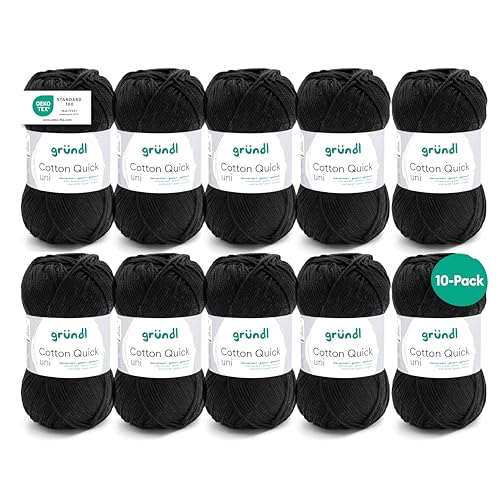 Gründl Laine Cotton Quick uni – laine fine pour crochet – fil à tricoter – fil à crocheter – brillante et douce pour la peau – 100% coton – 10...