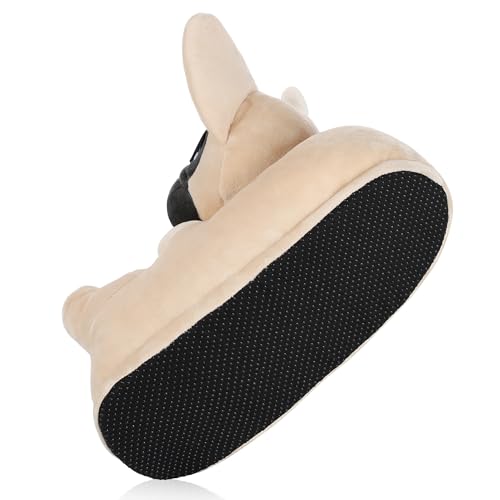 corimori Süße Plüsch-Hausschuhe (10+ Designs) Frenchie „Zorro“ Slipper Einheitsgröße 25-33.5 Unisex Pantoffeln Beige Schwarz