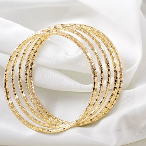 Image of Peora Silver Gold & Rose Gold Plated Metal Bangles Bracelet Fancy Gift for Women (6 Pcs. 2.6 inch)