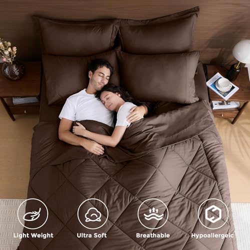HEVUMYI Brown Twin-XL Comforter Set - 5-Piece All Season Bed in a Bag Twin-XL, Ultra Soft Bedding Set with Comforter, Flat Sheet, Fitted Sheet, Pillowcases, Pillow Shams