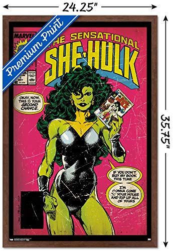 Poster She-Hulk encadré acajou de qualité premium Marvel Comics de grand format