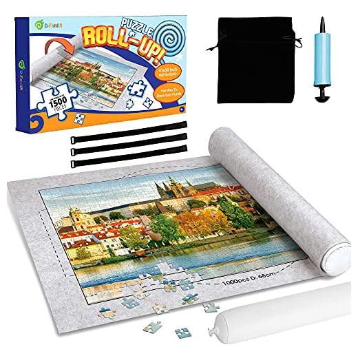 D-FantiX Jigsaw Puzzle Mat Roll Up, Puzzle Saver Store 500 1000 1500 Pieces Felt Puzzle Mat with Inflatable Tube, 3 Elastic Fasteners , Bonus Premium Pump and Storage Bag Grey 41 x 30 Inch