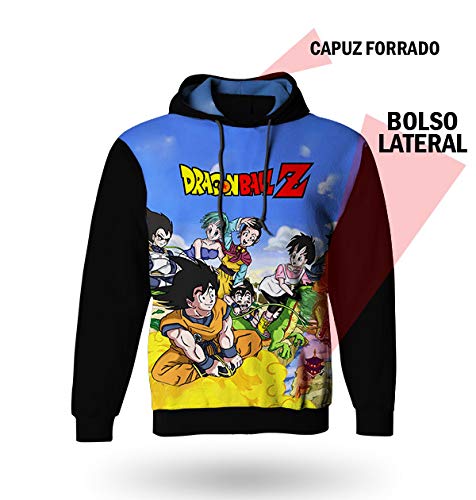 Casaco de Moletom Dragon Ball Z - Personagens - Azul - Blusa com Capuz - Jaqueta Anime Infantil e Ad