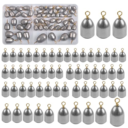 Fishing Weights Kit,60pcs Assorted Bass Casting Weights Iron Fishing Weight Water Drop Bell Sinkers Catfish Sinker Weight for Saltwater Freshwater
