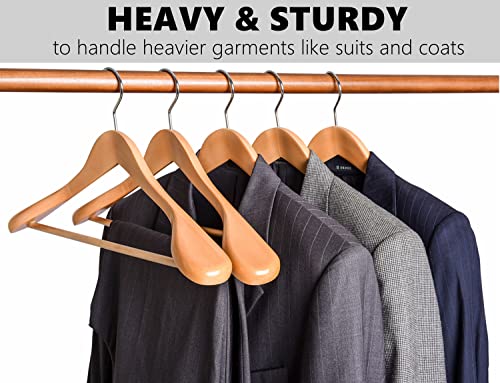 Amber Home 6 Pack Wide Shoulder Wooden Suit Coat Hangers With Non Slip Pants Bar, Solid Wood Jacket Clothes Hangers Smooth Finish For Sweater, Pants, Heavy Clothes (Natural, 6 Pack) #TOP6
