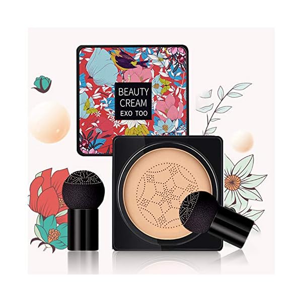 Mushroom Head Air Cushion CC Cream Foundation, Beauty Cream Exo Too BB Cream, Moisturizing, Long Lasting, Matte Concealer, Light Weight, WaterProof Liquid Foundation with 2PCS Mushroom Head