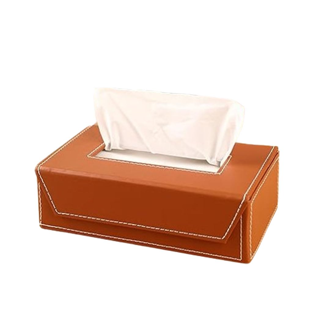 Handcrafted Leather Tissue Box Holder - Chocolate -6