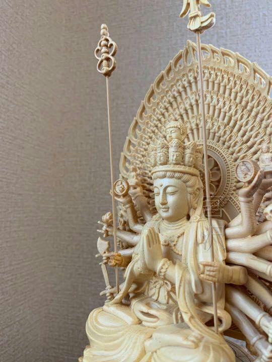 Amazon.co.jp: 彫刻工芸品 千手観音像 木彫仏像 置物 仏師彫り 観音 